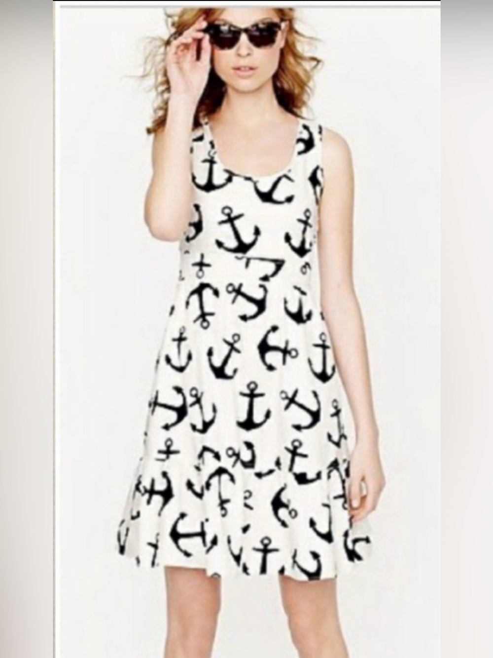 J.Crew Nautical Anchor Sleeveless Fit And Flare Cotton Shift Dress Size 8.